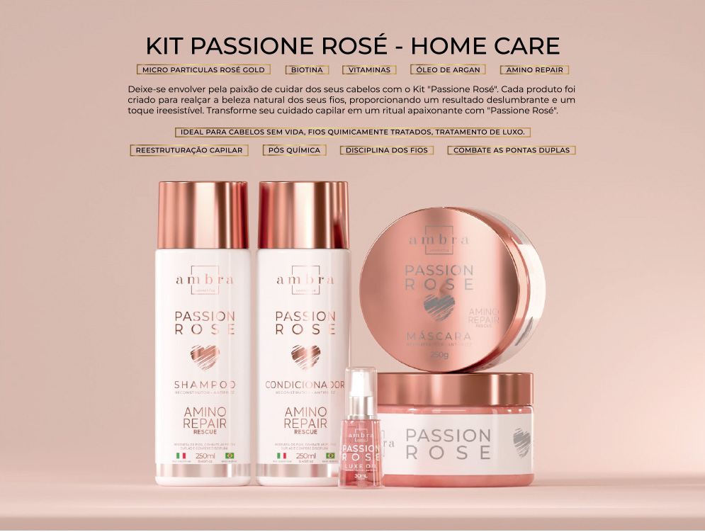 KIT TRATAMENTO RESTAURAÇÃO CAPILAR PASSION ROSE